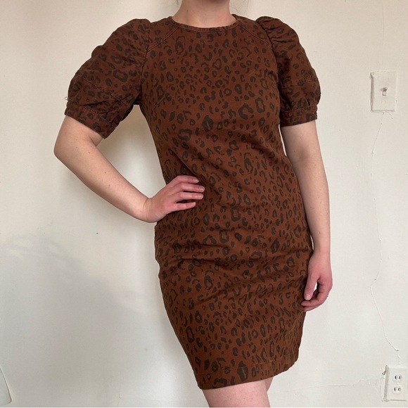 NWT Universal Thread Leopard Print Denim Puff Sleeve Dress - Picture 2 of 7